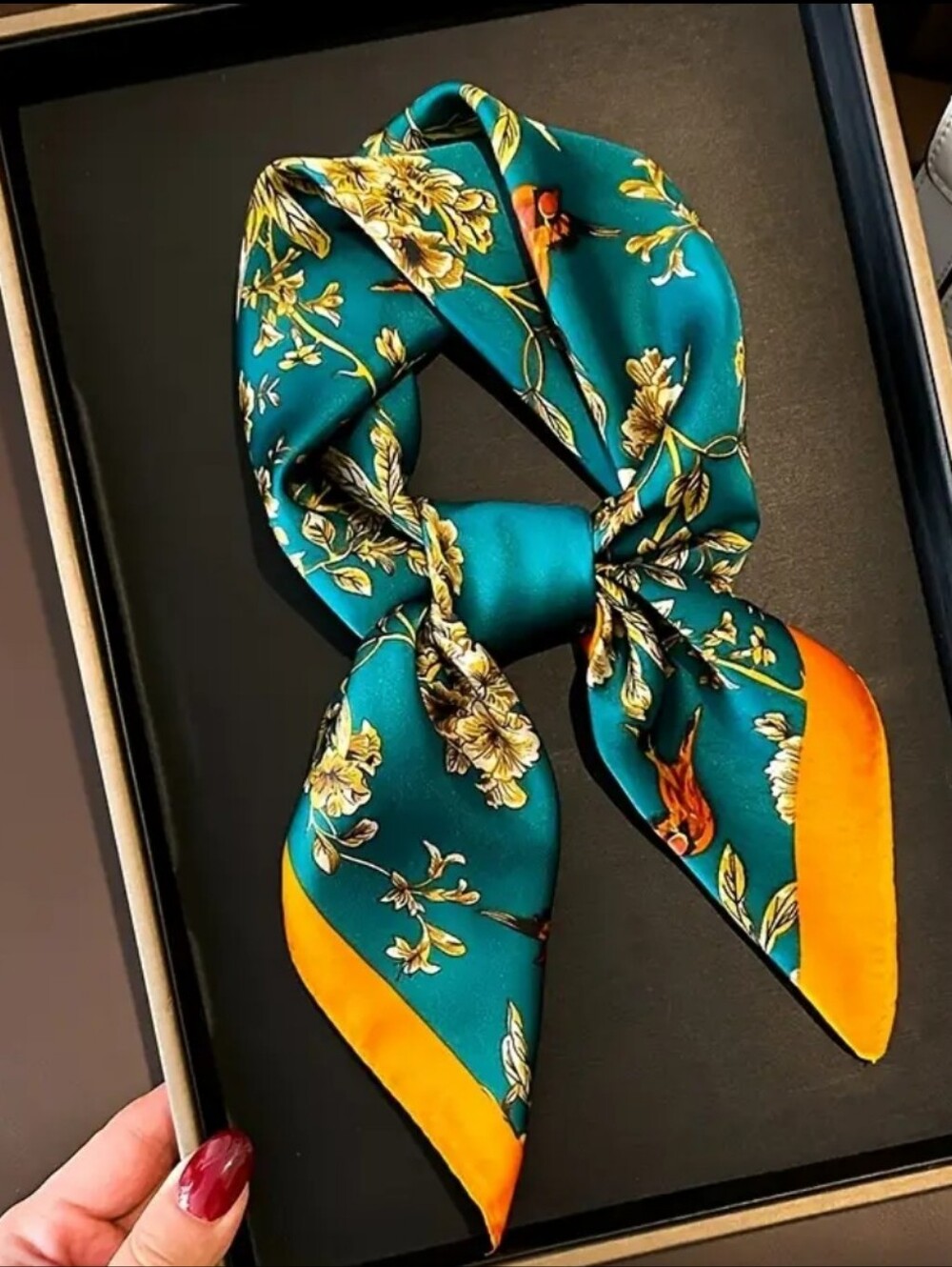 Silky Floral Teal and Mustard Women's Top - Boutique Brand - Picture 2 of 5
